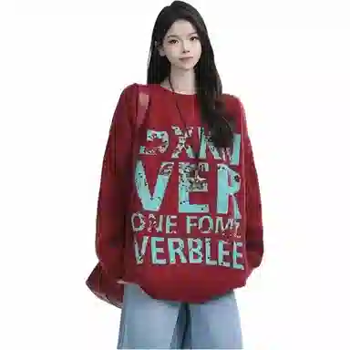 极限涡轮 美式复古字母提花圆领宽松重磅休闲保暖百搭针织衫 男女同款