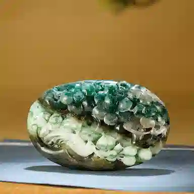 玉说  绶带鸟花朵天蓝绿白料 花前月下伉俪情深款 独山玉 玉石摆件雕件