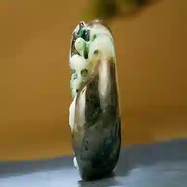 玉说  绶带鸟花朵天蓝绿白料 花前月下伉俪情深款 独山玉 玉石摆件雕件