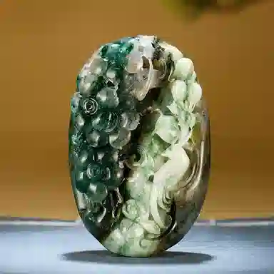 玉说  绶带鸟花朵天蓝绿白料 花前月下伉俪情深款 独山玉 玉石摆件雕件