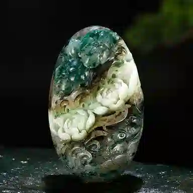 玉说 鸳鸯荷花 天蓝绿白百年好合款 独山玉 玉石摆件雕件