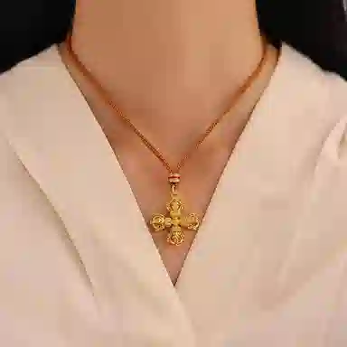迎百宝 十字金刚杵 好运 新中式国潮设计感发财暴富赶走烦恼幸运 古法立体工艺氛围感 合金 项链 男女同款情侣款