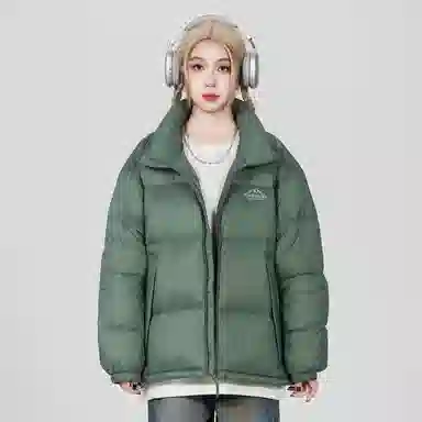 鸭鸭 基础纯色简约字母印花设计感立领宽松休闲时尚百搭防风防寒加厚落肩舒适柔软防钻绒透气羽绒服 男女同款 黑色