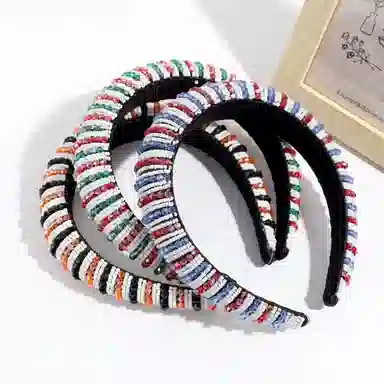 彤彤兔 时尚海绵简约百搭条纹拼色串珠头箍外出 树脂 发箍 女款