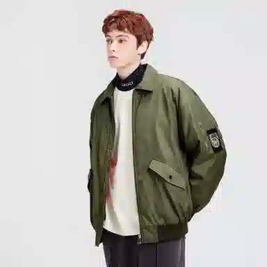 蜡笔小新 美式卡通人物像素字母印花袖袋袖徽休闲宽松加厚保暖翻领飞行员羽绒服 男女同款