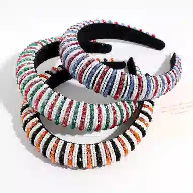 彤彤兔 时尚海绵简约百搭条纹拼色串珠头箍外出 树脂 发箍 女款