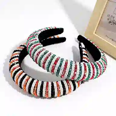 彤彤兔 时尚海绵简约百搭条纹拼色串珠头箍外出 树脂 发箍 女款