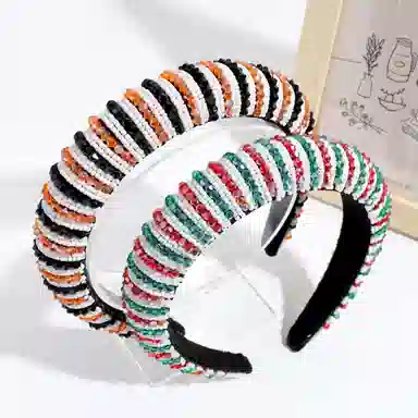 彤彤兔 时尚海绵简约百搭条纹拼色串珠头箍外出 树脂 发箍 女款