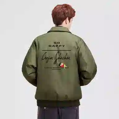 蜡笔小新 美式卡通人物像素字母印花袖袋袖徽休闲宽松加厚保暖翻领飞行员羽绒服 男女同款