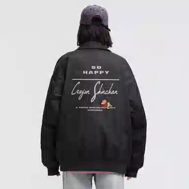 蜡笔小新 美式卡通人物像素字母印花袖袋袖徽休闲宽松加厚保暖翻领飞行员羽绒服 男女同款