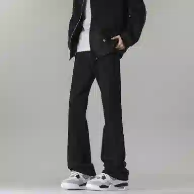 八哥 美式复古高街水洗做旧直筒宽松纯色牛仔裤 男女同款 黑灰色