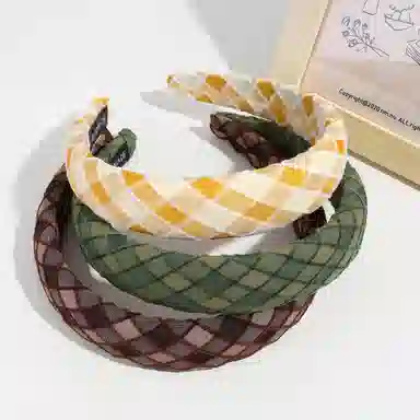 彤彤兔 格子复古海绵高颅顶显脸小时尚头箍外出百搭发饰 涤纶 发箍 女款