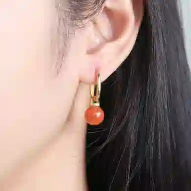 琦珂 霞色圆满蜜色转运珠新中式民族风复古气质国潮百搭古风配饰 玛瑙 耳环 女款