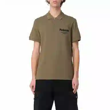 Alexander McQueen Mcqueen Graffiti Polo In Deep Khaki Polo