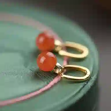 琦珂 霞色圆满蜜色转运珠新中式民族风复古气质国潮百搭古风配饰 玛瑙 耳环 女款