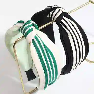 彤彤兔 时尚法式优雅复古宽边条纹打结外出休闲百搭 布料 发箍 女款