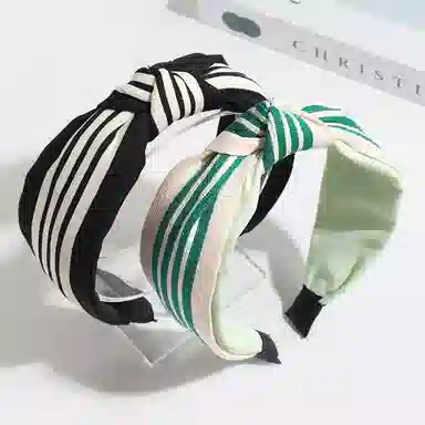 彤彤兔 时尚法式优雅复古宽边条纹打结外出休闲百搭 布料 发箍 女款