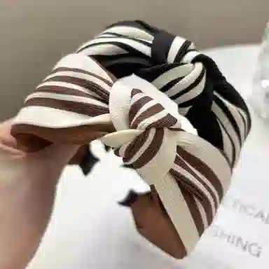 彤彤兔 时尚法式优雅复古宽边条纹打结外出休闲百搭 布料 发箍 女款