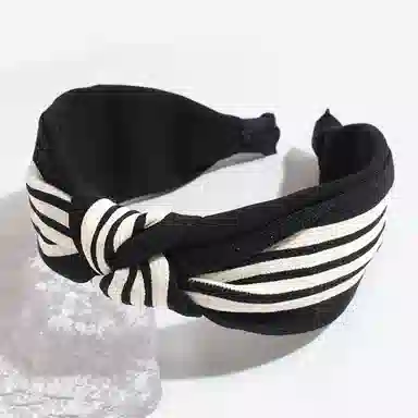 彤彤兔 时尚法式优雅复古宽边条纹打结外出休闲百搭 布料 发箍 女款