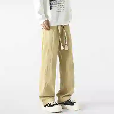 敦煌博物馆 美式潮流基础款松紧系带铆钉户外出行简约百搭宽松直筒垂感大码休闲裤 男女同款