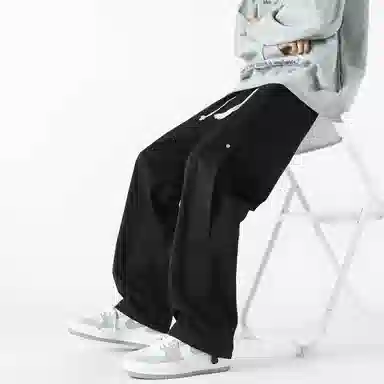 敦煌博物馆 美式潮流基础款松紧系带铆钉户外出行简约百搭宽松直筒垂感大码休闲裤 男女同款