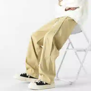 敦煌博物馆 美式潮流基础款松紧系带铆钉户外出行简约百搭宽松直筒垂感大码休闲裤 男女同款