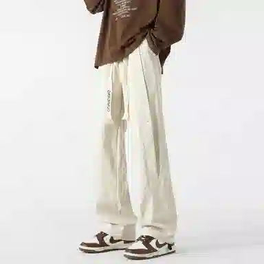 敦煌博物馆 美式潮流基础款松紧系带铆钉户外出行简约百搭宽松直筒垂感大码休闲裤 男女同款