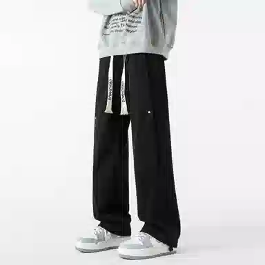 敦煌博物馆 美式潮流基础款松紧系带铆钉户外出行简约百搭宽松直筒垂感大码休闲裤 男女同款