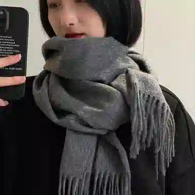 优幽兰 韩版百搭纯色高级感冬季加厚保暖高级感两用 时尚小众设计感流苏秋冬氛围感穿搭 绒线围巾 男女同款情侣款