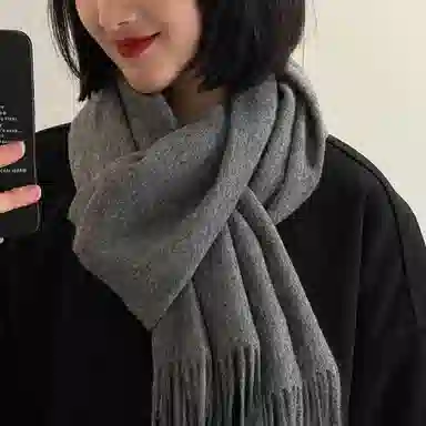 优幽兰 韩版百搭纯色高级感冬季加厚保暖高级感两用 时尚小众设计感流苏秋冬氛围感穿搭 绒线围巾 男女同款情侣款