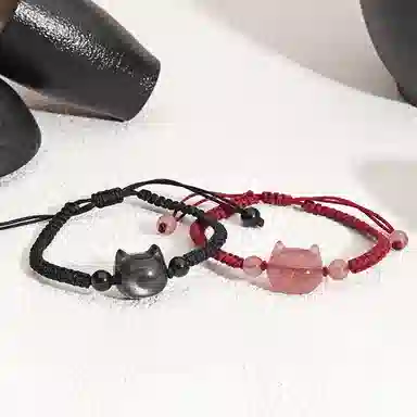 【大富大贵】 镯瑾 招财纳福猫咪平安扣转运珠 吉祥如意无限#好运新中式国潮诸事顺利运气爆棚手饰 琉璃 手链 男女同款情侣款