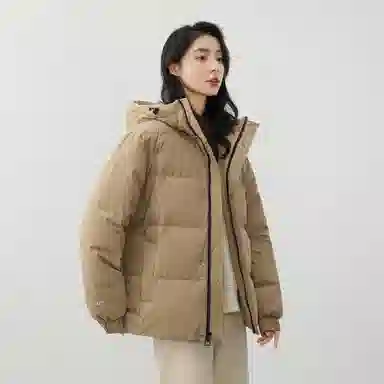 鸭鸭 新年战袍简约加厚保暖休闲宽松套头无性别连帽暗黑羽绒服 男女同款