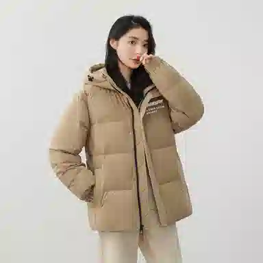 鸭鸭 新年战袍简约加厚保暖休闲宽松套头无性别连帽暗黑羽绒服 男女同款