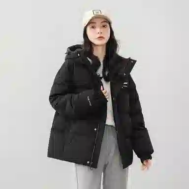 鸭鸭 新年战袍简约加厚保暖休闲宽松套头无性别连帽暗黑羽绒服 男女同款