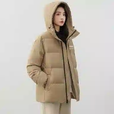 鸭鸭 新年战袍简约加厚保暖休闲宽松套头无性别连帽暗黑羽绒服 男女同款