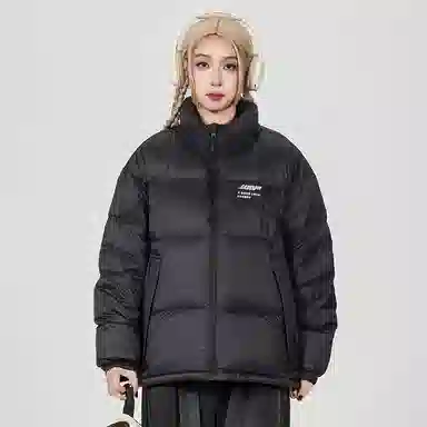 鸭鸭 新年战袍简约加厚保暖休闲宽松套头无性别连帽暗黑羽绒服 男女同款