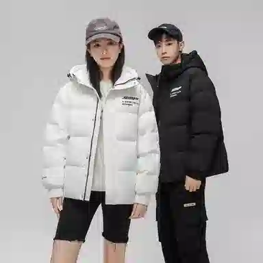 鸭鸭 新年战袍简约加厚保暖休闲宽松套头无性别连帽暗黑羽绒服 男女同款