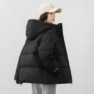 鸭鸭 新年战袍简约加厚保暖休闲宽松套头无性别连帽暗黑羽绒服 男女同款