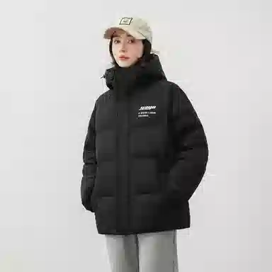 鸭鸭 新年战袍简约加厚保暖休闲宽松套头无性别连帽暗黑羽绒服 男女同款