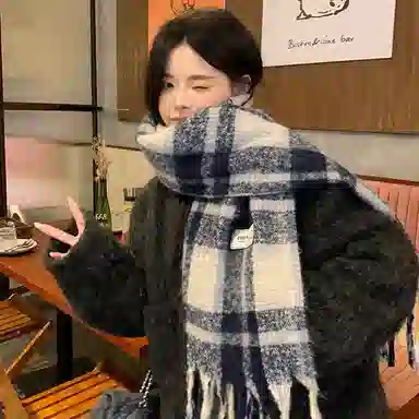 心水好物 韩系保暖针织加大加厚百搭格纹流苏 绒线围巾 男女同款情侣款