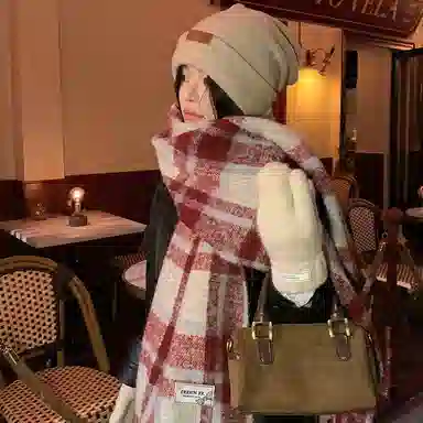 心水好物 韩系保暖针织加大加厚百搭格纹流苏 绒线围巾 男女同款情侣款