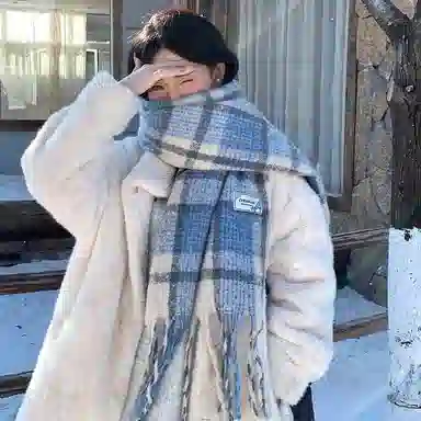 心水好物 韩系保暖针织加大加厚百搭格纹流苏 绒线围巾 男女同款情侣款