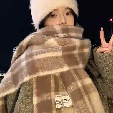 心水好物 韩系保暖针织加大加厚百搭格纹流苏 绒线围巾 男女同款情侣款