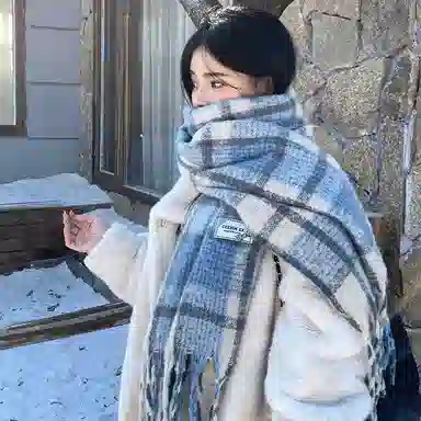 心水好物 韩系保暖针织加大加厚百搭格纹流苏 绒线围巾 男女同款情侣款