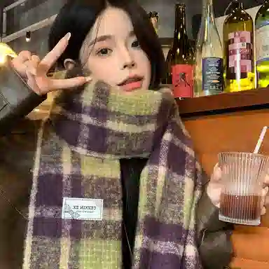 心水好物 韩系保暖针织加大加厚百搭格纹流苏 绒线围巾 男女同款情侣款