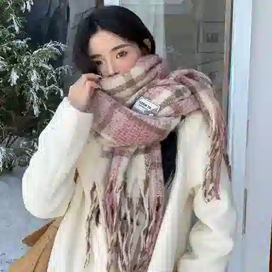 心水好物 韩系保暖针织加大加厚百搭格纹流苏 绒线围巾 男女同款情侣款