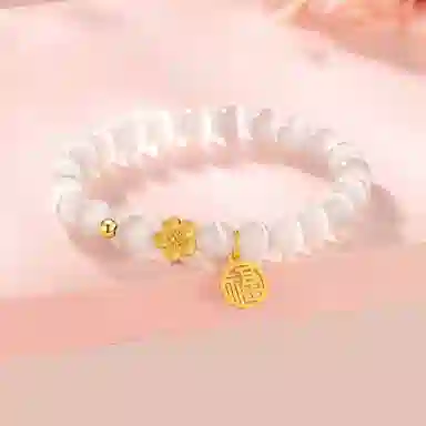 陌阡雪 新中式桃花福牌小众国潮福牌轻奢国风百搭#好运 玻璃猫眼 玉石手串 男女同款情侣款