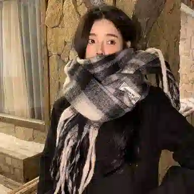 心水好物 韩系保暖针织加大加厚百搭格纹流苏 绒线围巾 男女同款情侣款