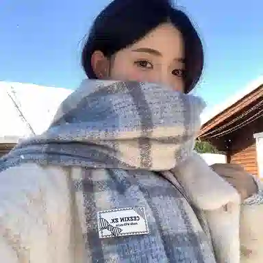 心水好物 韩系保暖针织加大加厚百搭格纹流苏 绒线围巾 男女同款情侣款