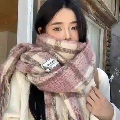 心水好物 韩系保暖针织加大加厚百搭格纹流苏 绒线围巾 男女同款情侣款